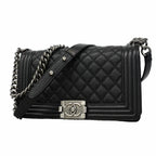Chanel Shoulder Bag Boy Caviar Leather Black Silver