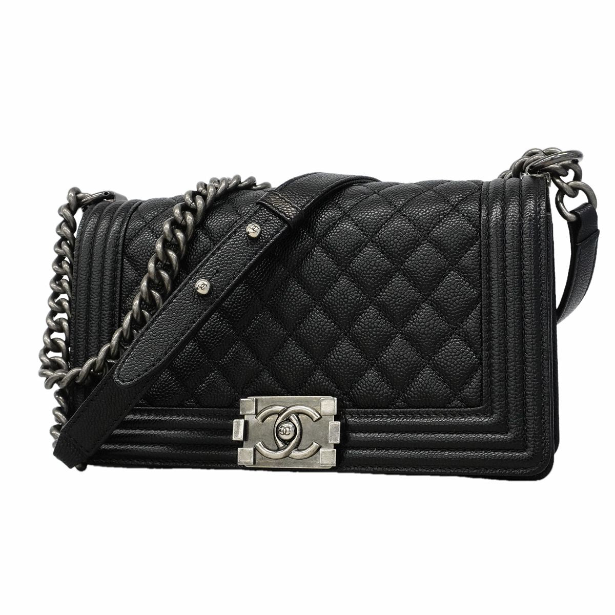 Chanel Shoulder Bag Boy Caviar Leather Black Silver