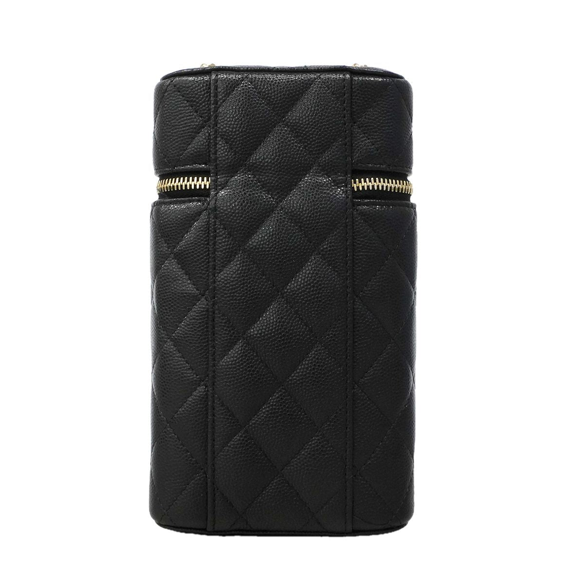 Chanel Shoulder Bag Quilted Caviar Leather Black Champagne Gold — view 8