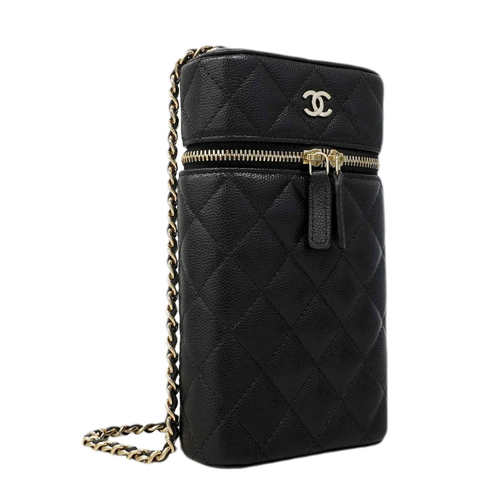 Chanel Shoulder Bag Quilted Caviar Leather Black Champagne Gold — view 2