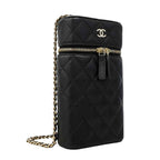 Chanel Shoulder Bag Quilted Caviar Leather Black Champagne Gold — view 2