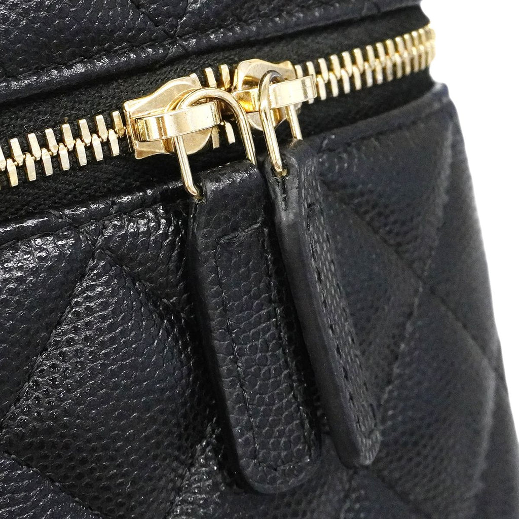 Chanel Shoulder Bag Quilted Caviar Leather Black Champagne Gold — view 6