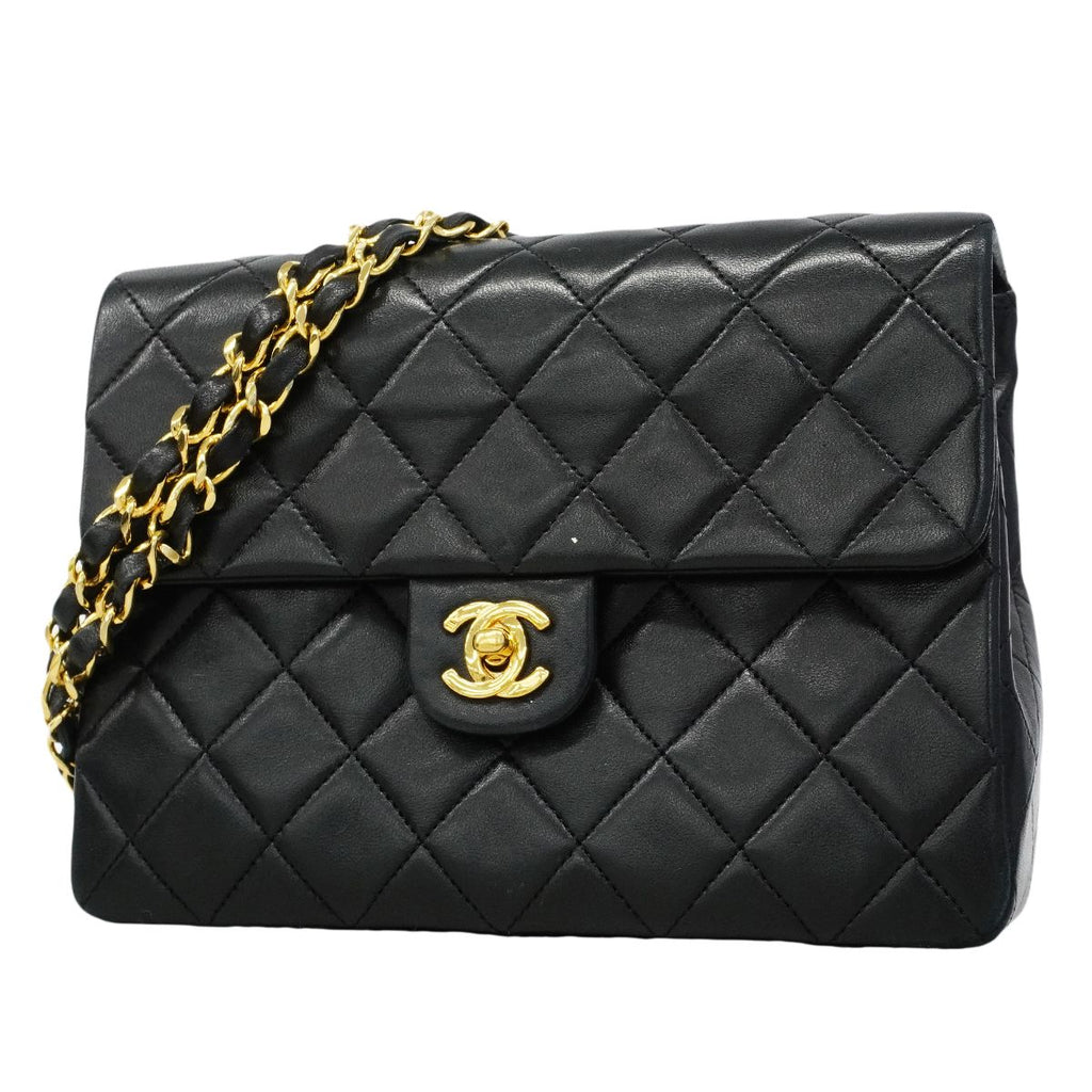 Chanel Shoulder Bag Mini Quilted Lambskin Black Gold