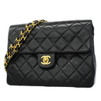 Chanel Shoulder Bag Mini Quilted Lambskin Black Gold