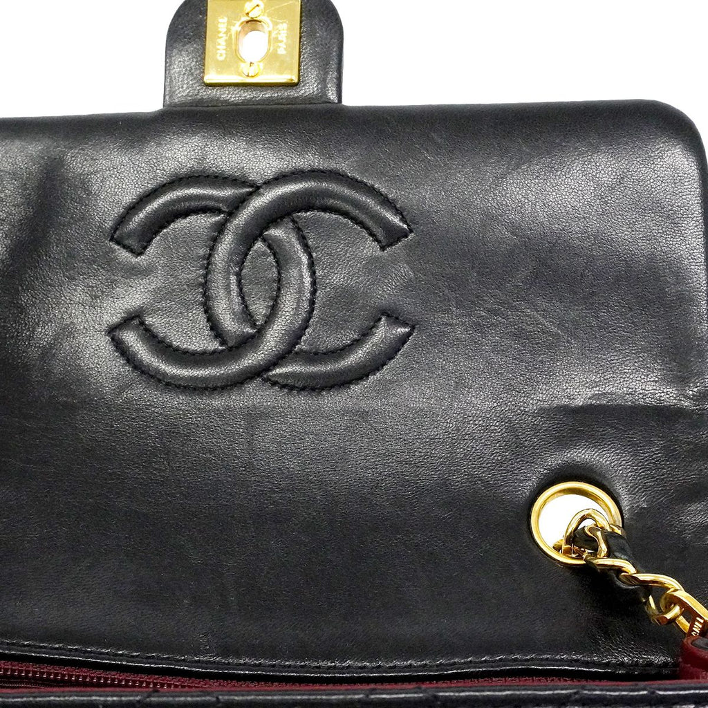 Chanel Shoulder Bag Mini Quilted Lambskin Black Gold — view 9