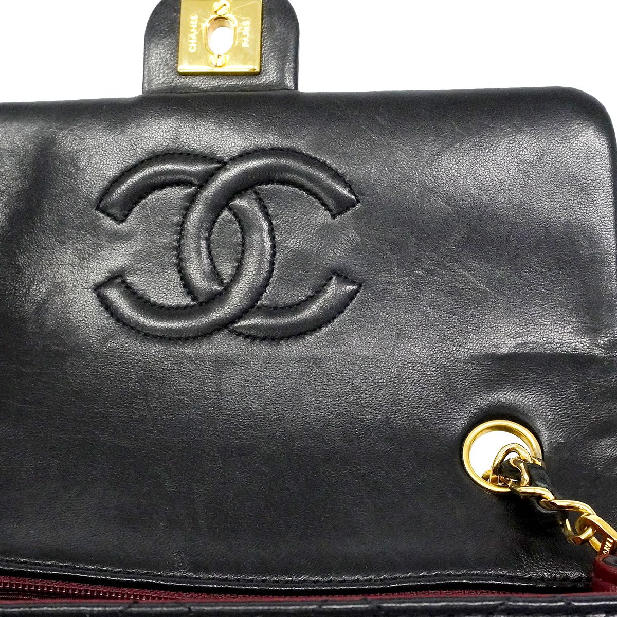 Chanel Shoulder Bag Mini Quilted Lambskin Black Gold — view 9
