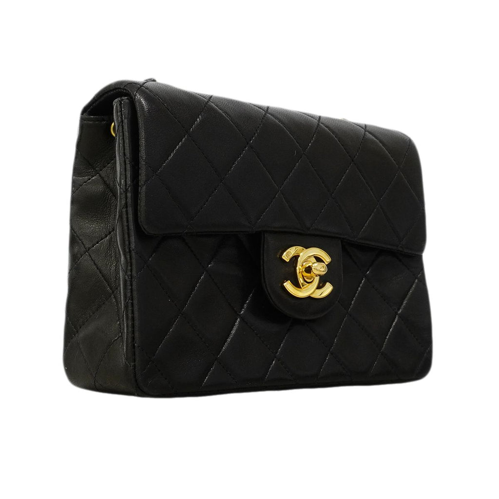 Chanel Shoulder Bag Mini Quilted Lambskin Black Gold — view 2
