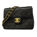 Chanel Shoulder Bag Mini Quilted Lambskin Black Gold