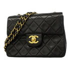 Chanel Shoulder Bag Mini Quilted Lambskin Black Gold