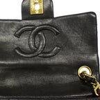 Chanel Shoulder Bag Mini Quilted Lambskin Black Gold — view 8