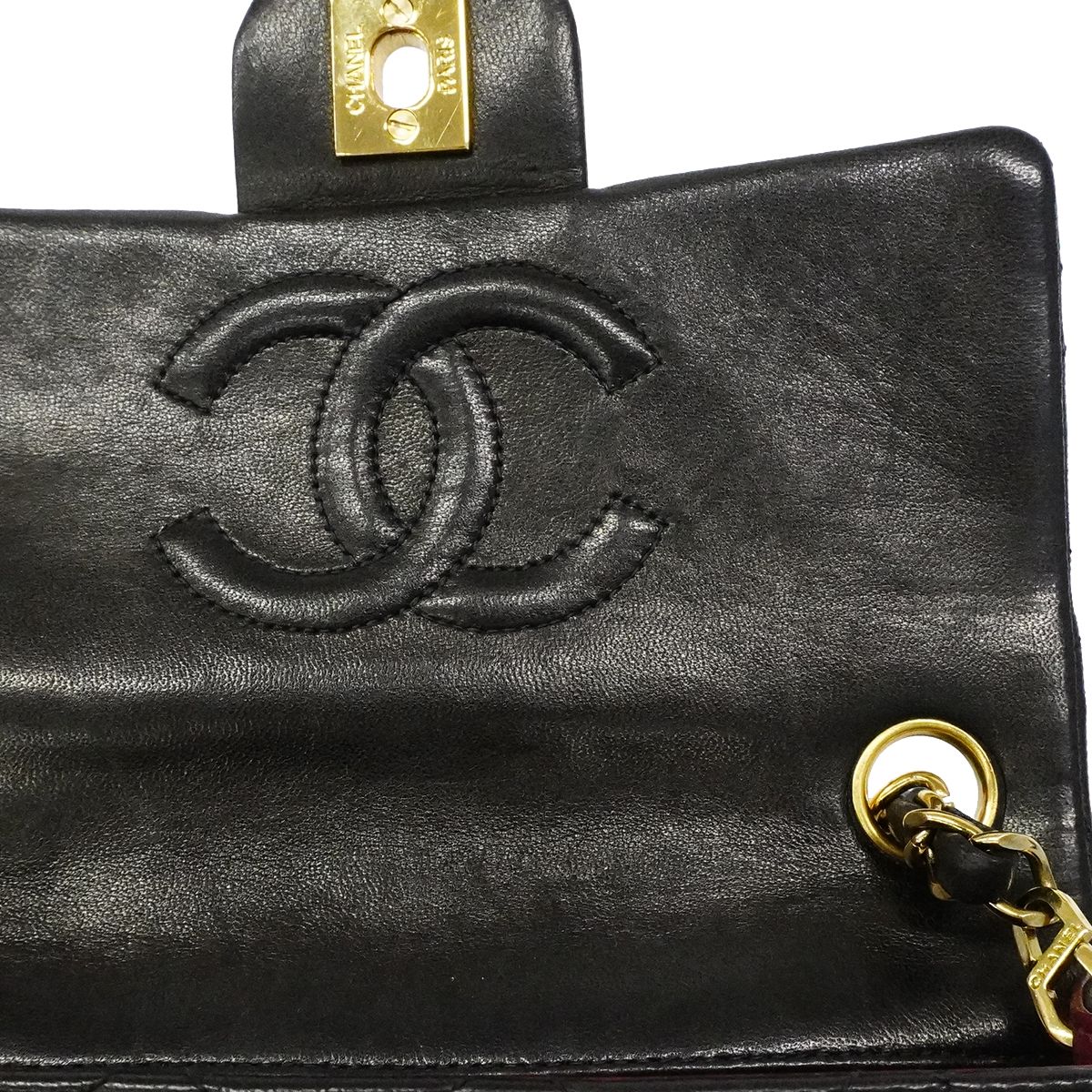 Chanel Shoulder Bag Mini Quilted Lambskin Black Gold — view 8