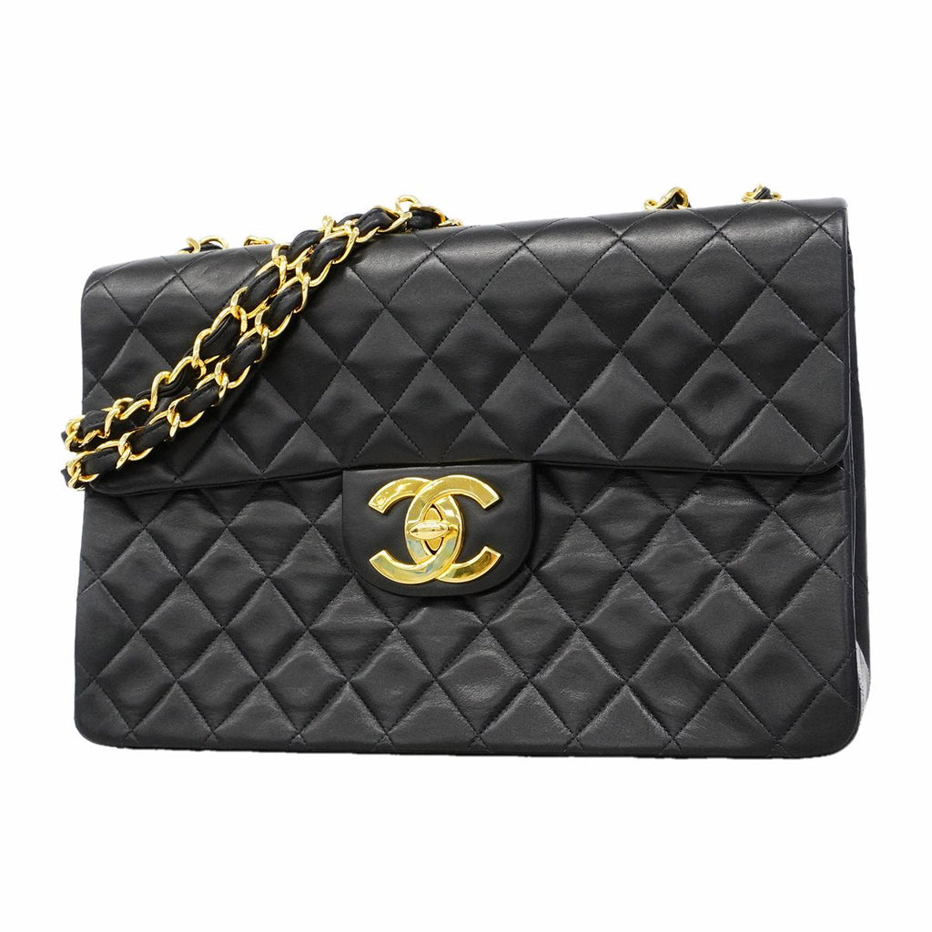Chanel Shoulder Bag Deca Quilted Lambskin Black Gold