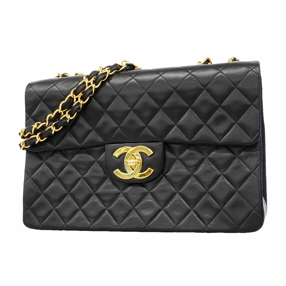 Chanel Shoulder Bag Deca Quilted Lambskin Black Gold