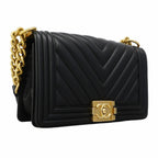 Chanel Shoulder Bag Boy Stitch Lambskin Black Gold — view 2