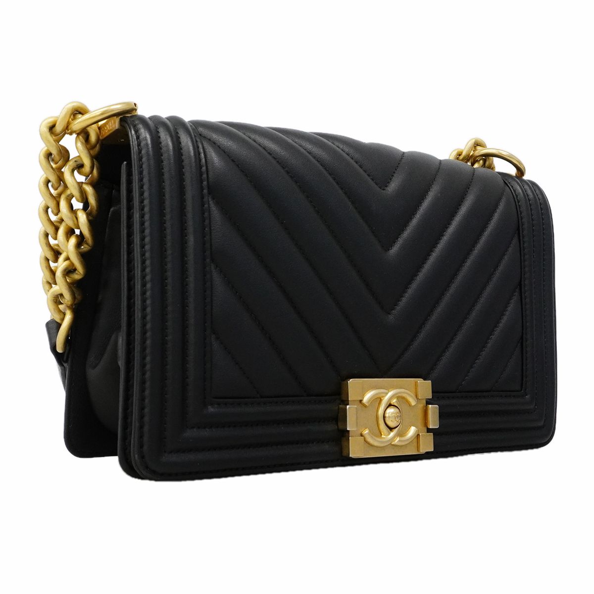 Chanel Shoulder Bag Boy Stitch Lambskin Black Gold — view 2