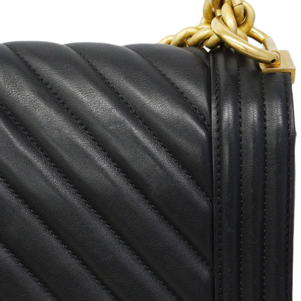 Chanel Shoulder Bag Boy Stitch Lambskin Black Gold — view 9