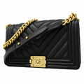 Chanel Shoulder Bag Boy Stitch Lambskin Black Gold