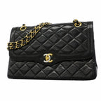 Chanel Shoulder Bag Quilted Limited Edition Lambskin Black Gold Silver