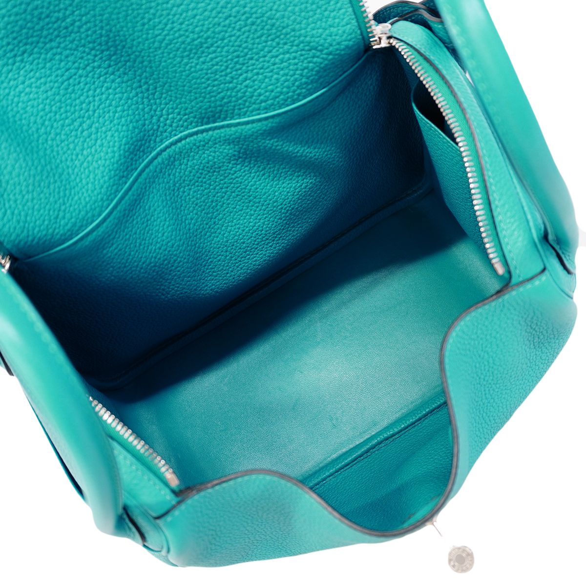 Hermes Handbag Lindy 30 Taurillon Clemence Turquoise Silver 2-Way — view 4