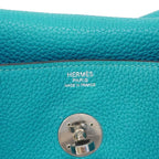 Hermes Handbag Lindy 30 Taurillon Clemence Turquoise Silver 2-Way — view 5