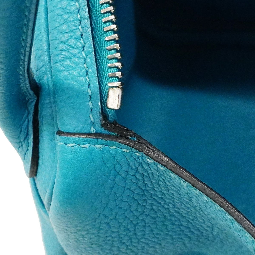 Hermes Handbag Lindy 30 Taurillon Clemence Turquoise Silver 2-Way — view 7