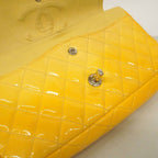 Chanel Shoulder Bag Quilted Patent Leather Yellow Silver — view 8