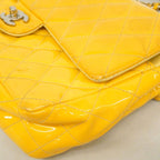 Chanel Shoulder Bag Quilted Patent Leather Yellow Silver — view 6