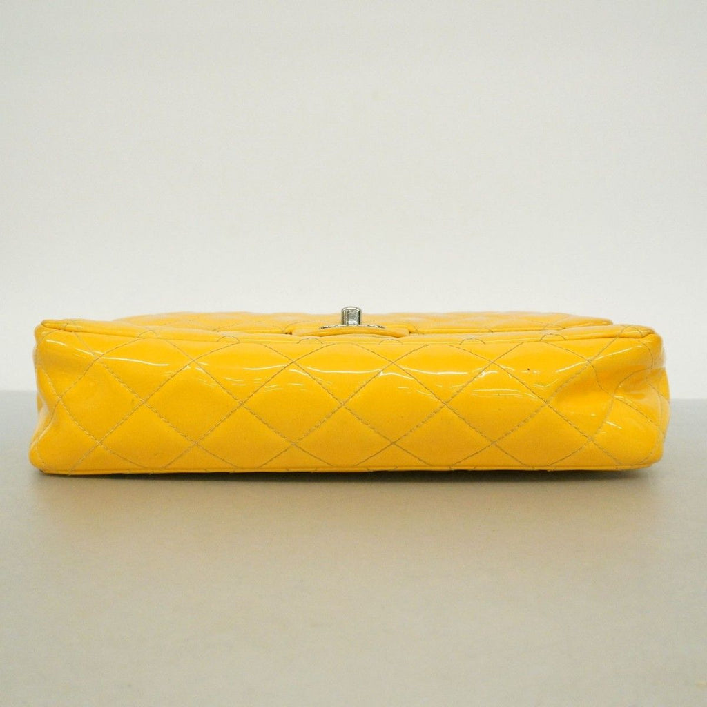 Chanel Shoulder Bag Quilted Patent Leather Yellow Silver — view 3
