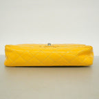 Chanel Shoulder Bag Quilted Patent Leather Yellow Silver — view 3