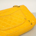 Chanel Shoulder Bag Quilted Patent Leather Yellow Silver — view 9
