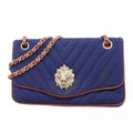 Chanel Shoulder Bag Stitch Canvas Navy Red Silver