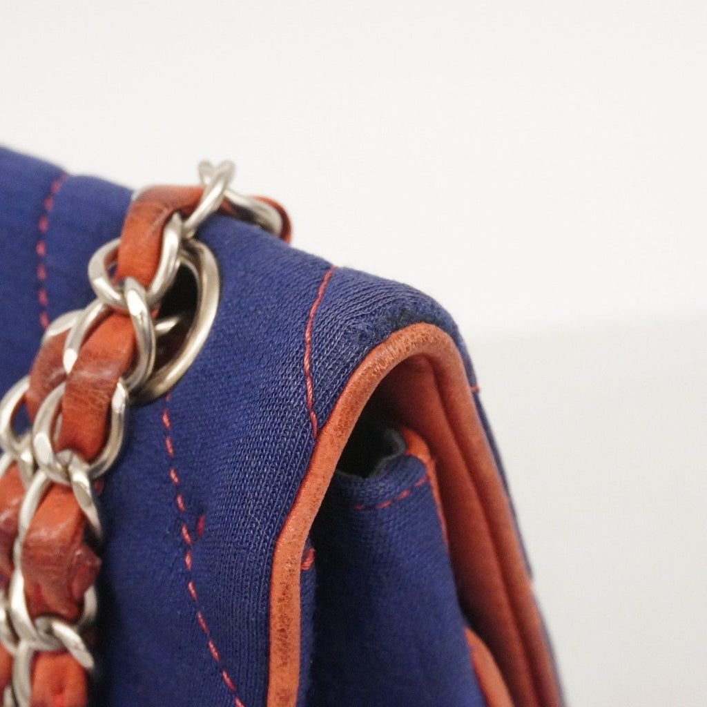 Chanel Shoulder Bag Stitch Canvas Navy Red Silver — view 7