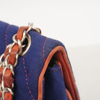 Chanel Shoulder Bag Stitch Canvas Navy Red Silver — view 7