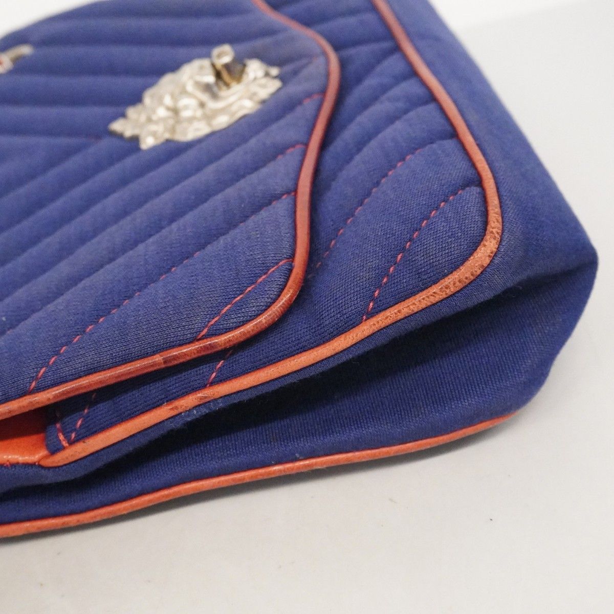 Chanel Shoulder Bag Stitch Canvas Navy Red Silver — view 6