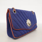 Chanel Shoulder Bag Stitch Canvas Navy Red Silver — view 2