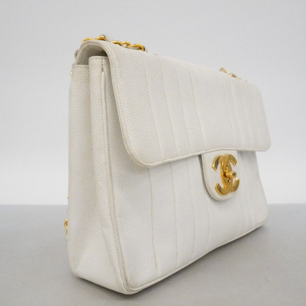 Chanel Shoulder Bag Mademoiselle Caviar Leather White Gold — view 2