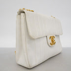 Chanel Shoulder Bag Mademoiselle Caviar Leather White Gold — view 2