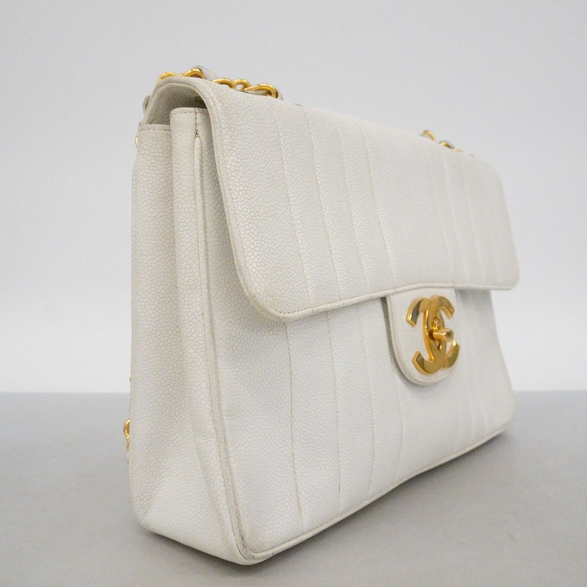 Chanel Shoulder Bag Mademoiselle Caviar Leather White Gold — view 2