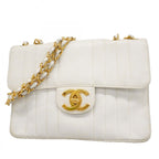 Chanel Shoulder Bag Mademoiselle Caviar Leather White Gold