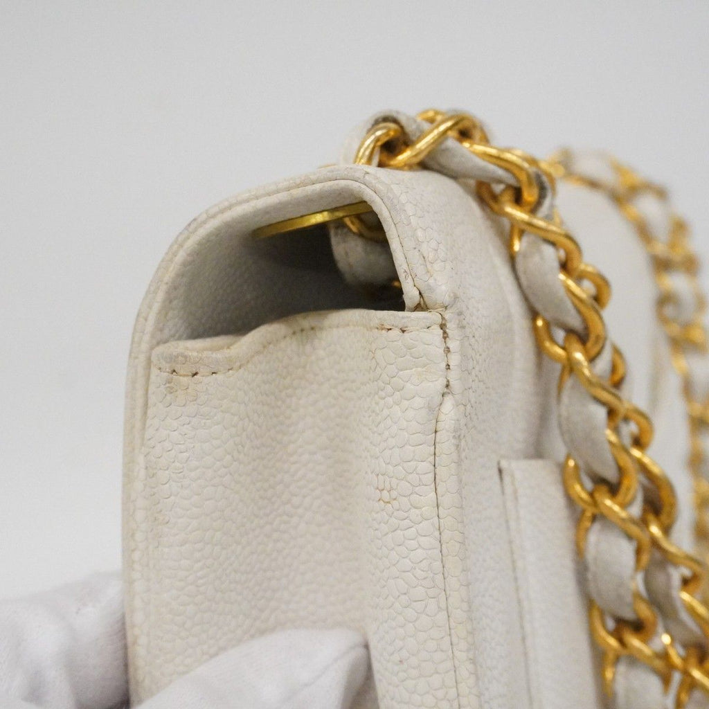 Chanel Shoulder Bag Mademoiselle Caviar Leather White Gold — view 8