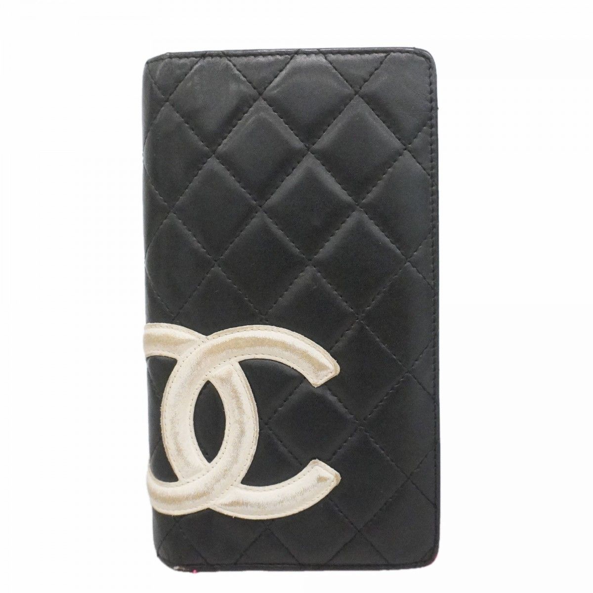 Chanel Wallet Cambon Lambskin Black White Silver
