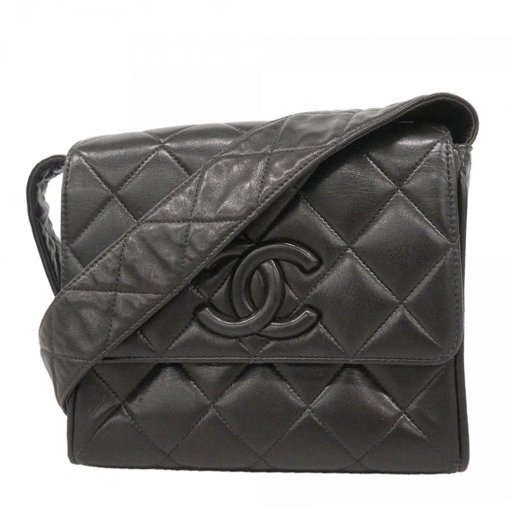 Chanel Shoulder Bag Quilted Lambskin Black Gold
