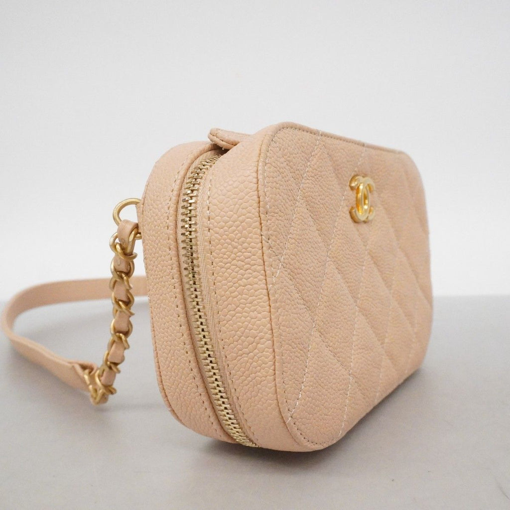Chanel Shoulder Bag Quilted Caviar Leather Beige Gold — view 2