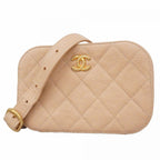 Chanel Shoulder Bag Quilted Caviar Leather Beige Gold