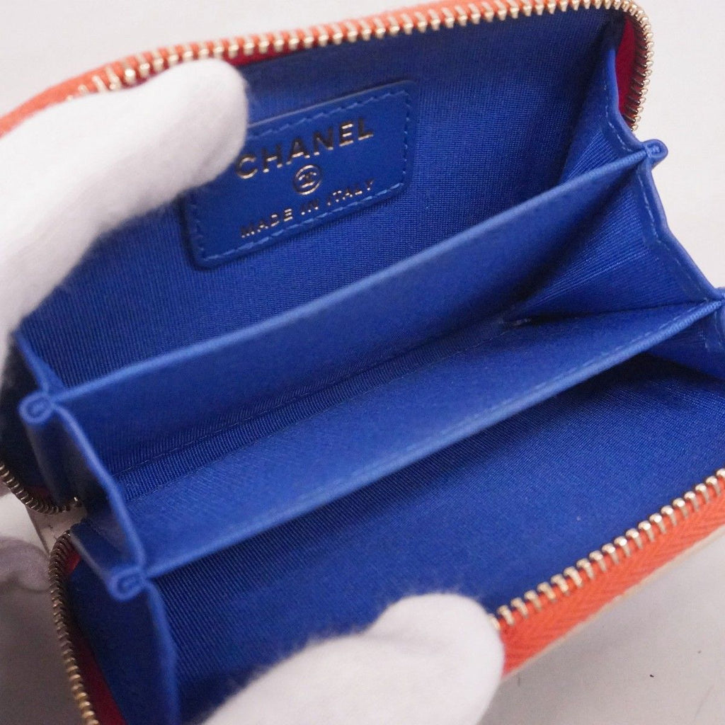 Chanel Coin Case CC Filigree Caviar Leather Blue White Red Gold — view 3