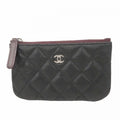 Chanel Pouch Quilted Caviar Leather Black Silver