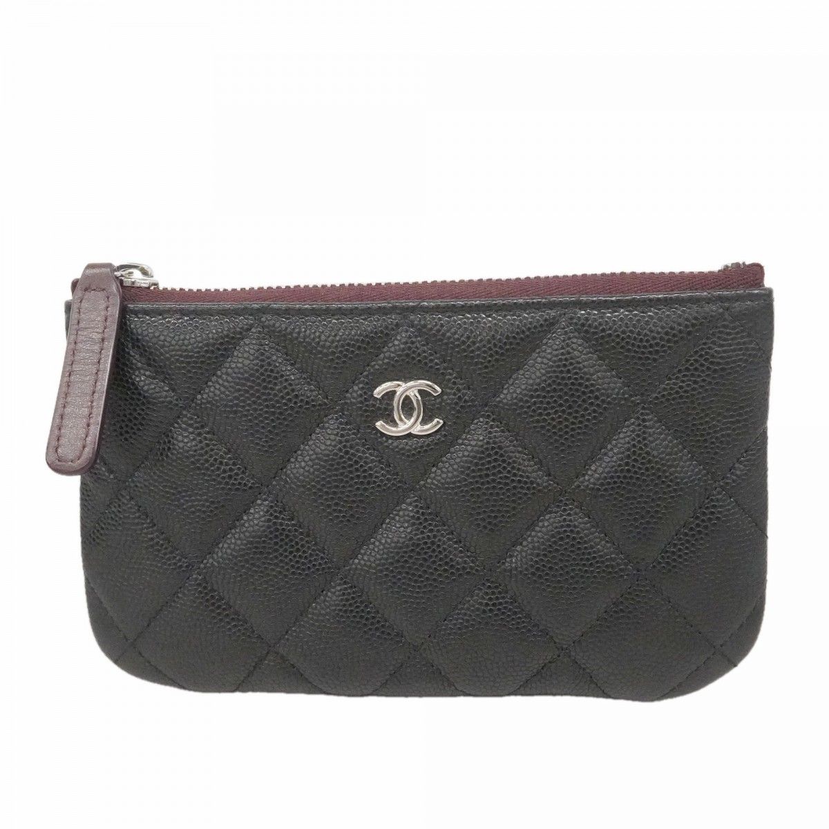 Chanel Pouch Quilted Caviar Leather Black Silver