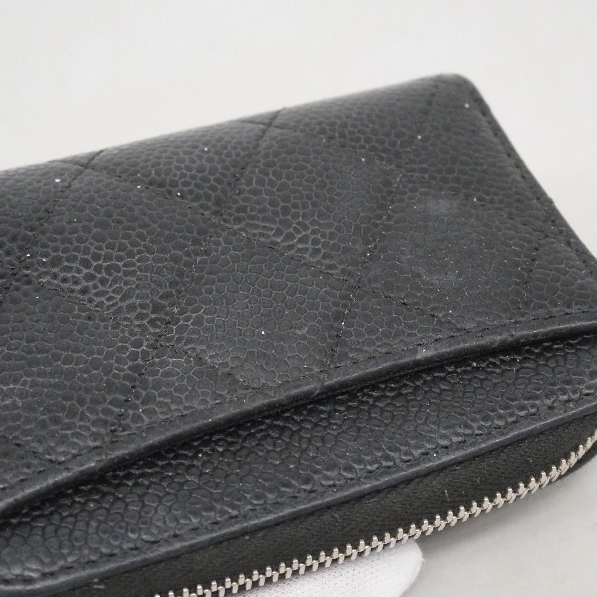 Chanel Coin Case Quilted Caviar Leather Black Silver — view 8