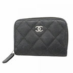 Chanel Coin Case Quilted Caviar Leather Black Silver