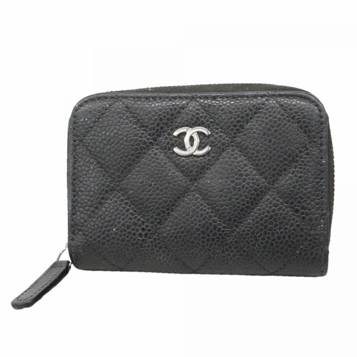 Chanel Coin Case Quilted Caviar Leather Black Silver